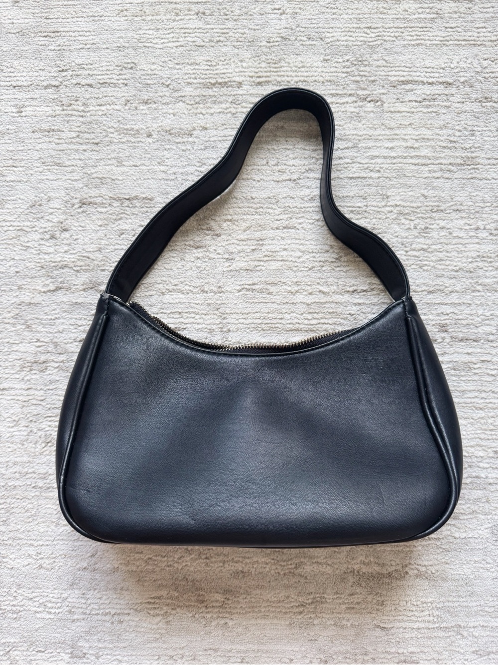 Amazon Black Leather Shoulder Bag with Curved Strap